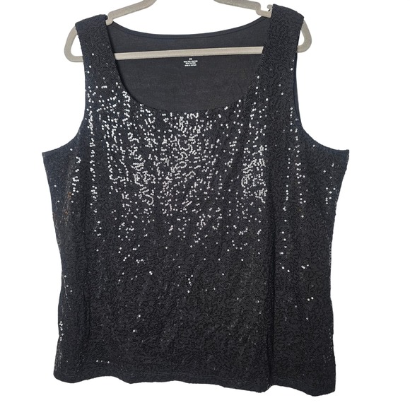Talbots Tops - Talbots Woman Plus Sequin Front‎ Tank Top 2X Black Sparkly Party Glam Holiday